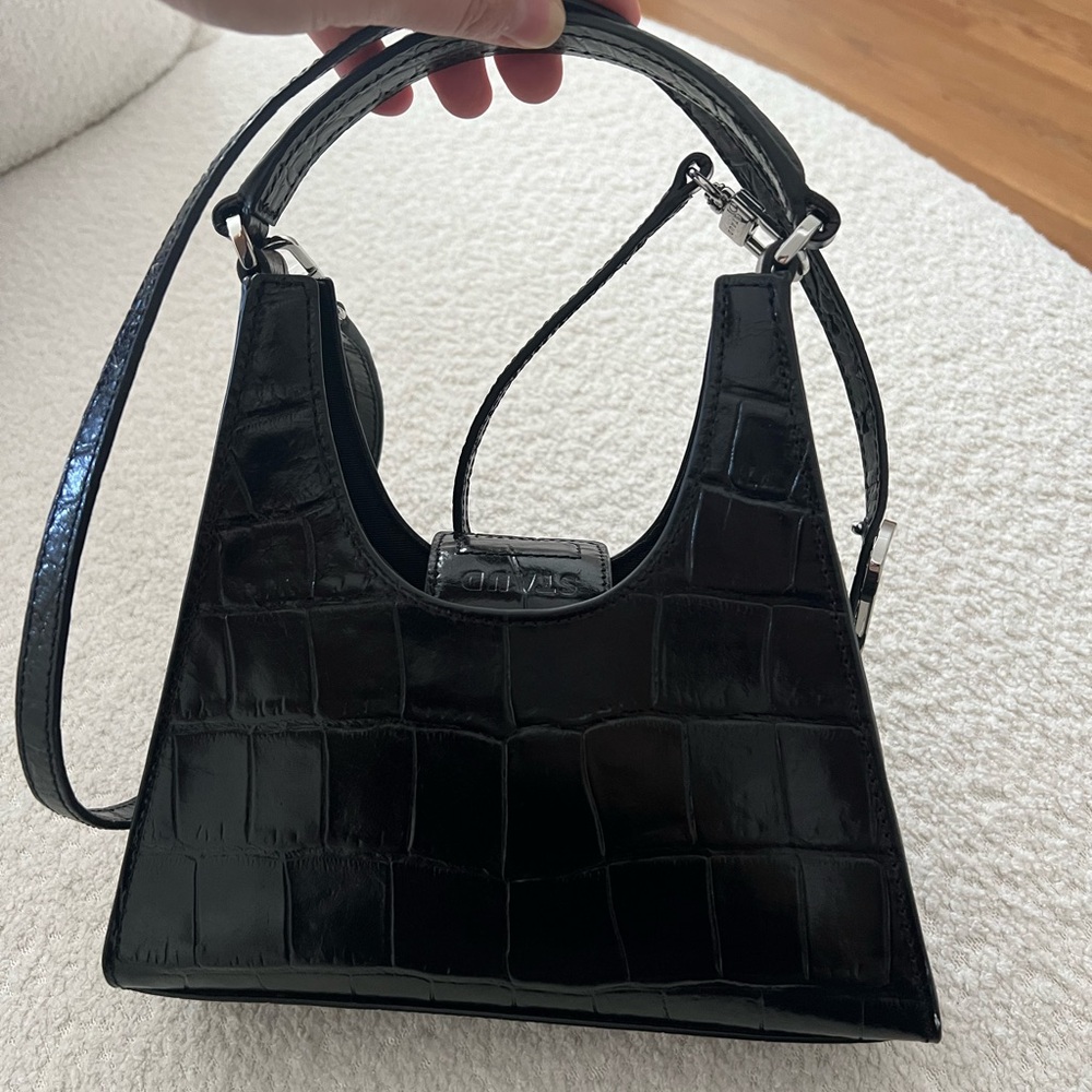 STAUD Black Croc-Embossed Leather handbag